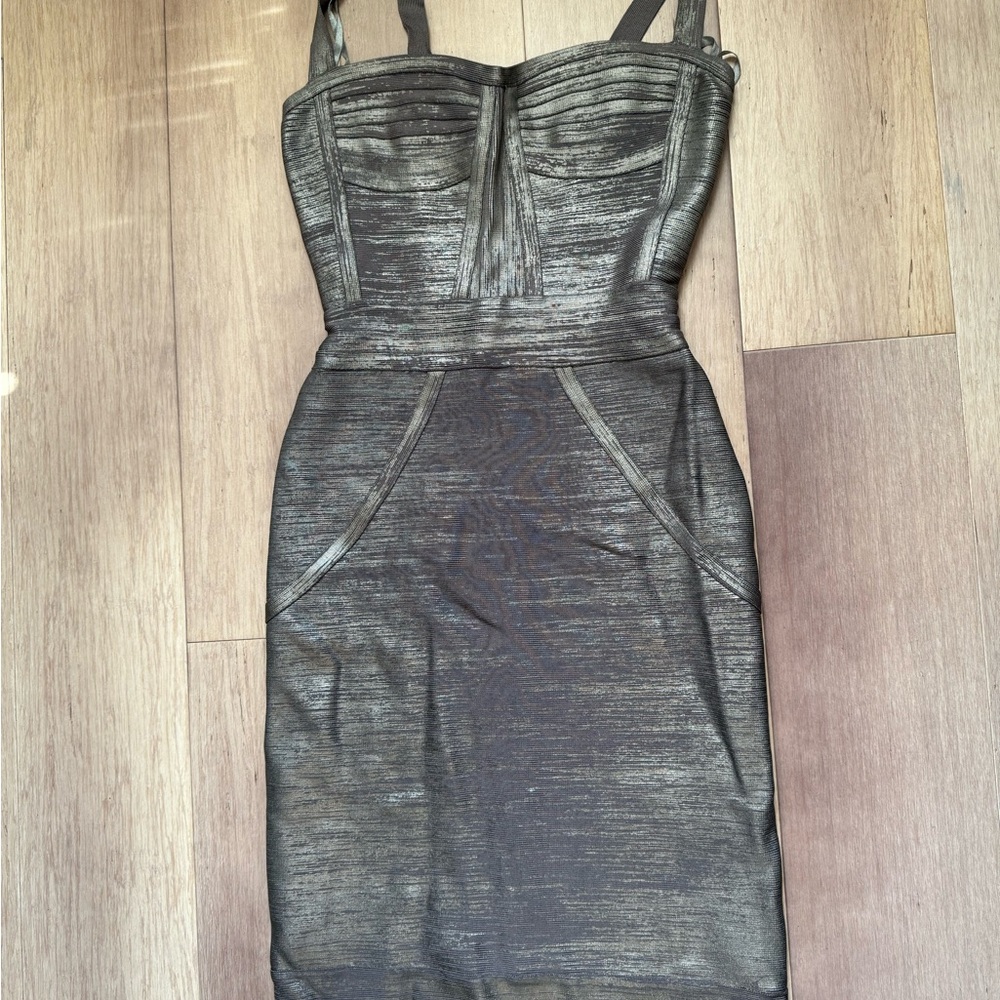 Herve Leger Strapless Metallic Dress